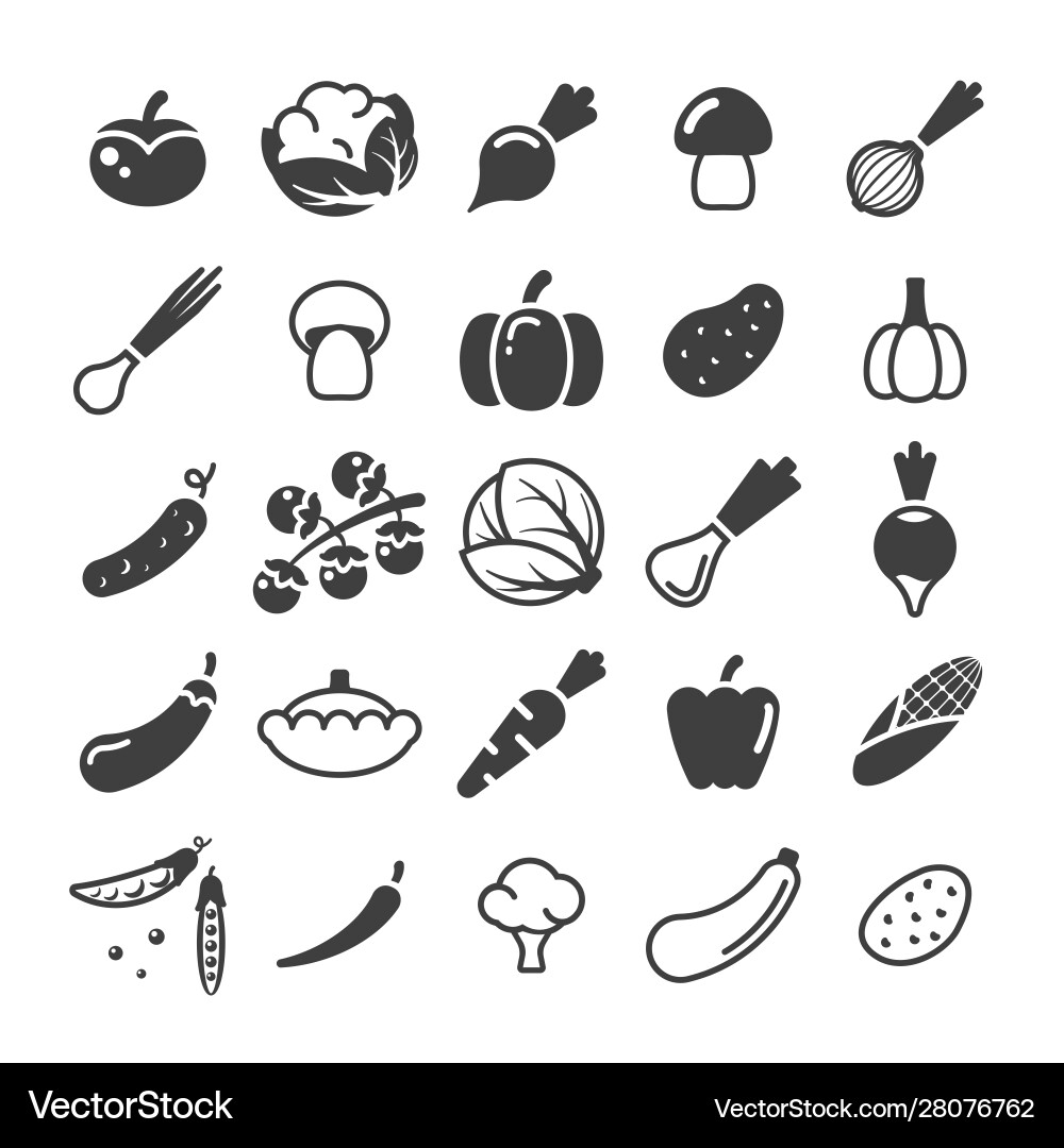 Diverse Vegetable Glyph Icons Vector Image