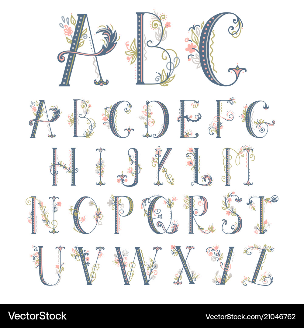 Summer floral font flower uppercase and lowercase Summer floral font flower uppercase and lowercase vector image