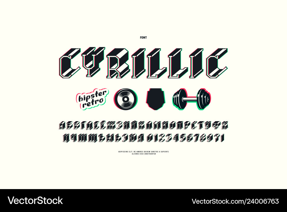Cyrillic serif bulk font with distortion effect Cyrillic serif bulk font with distortion effect vector image