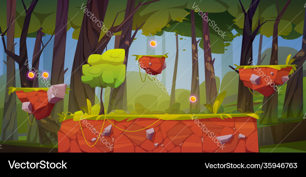 Game level background with platforms in forest Game level background with platforms in forest vector image