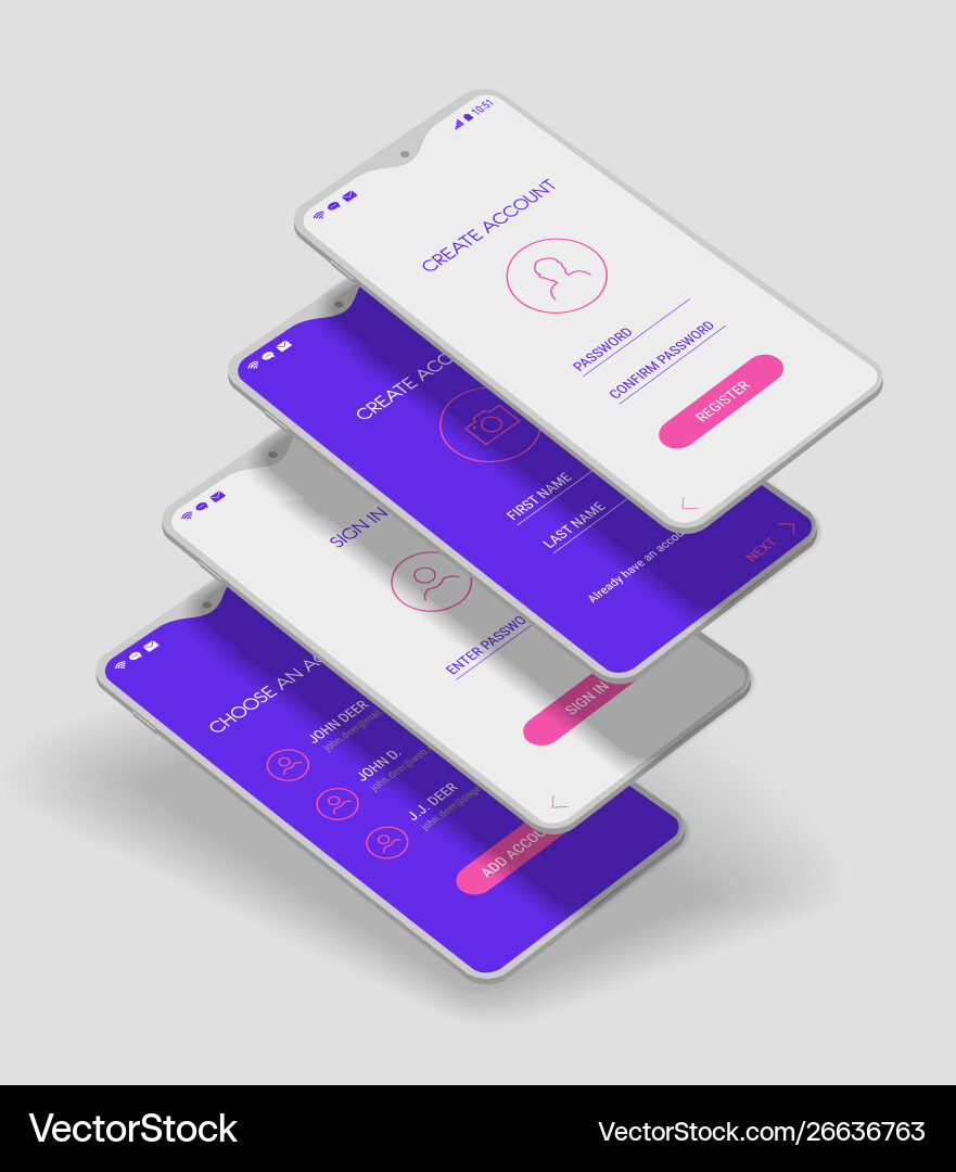 Mobile app ui sign in and up screens 3d Mobile app ui sign in and up screens 3d vector image