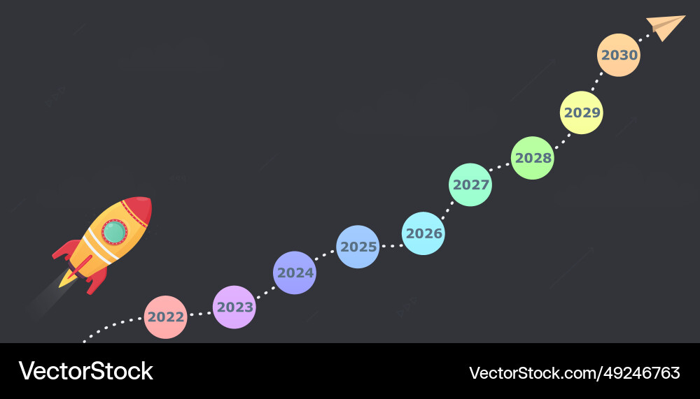 Rocket launch with ascending upward schedule Rocket launch with ascending upward schedule vector image