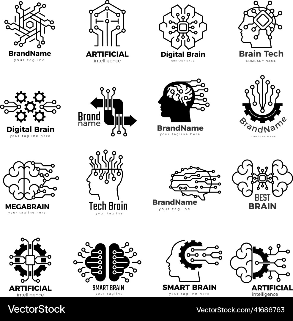Smart brain logo intelligence mains dots digitize Smart brain logo intelligence mains dots digitize vector image