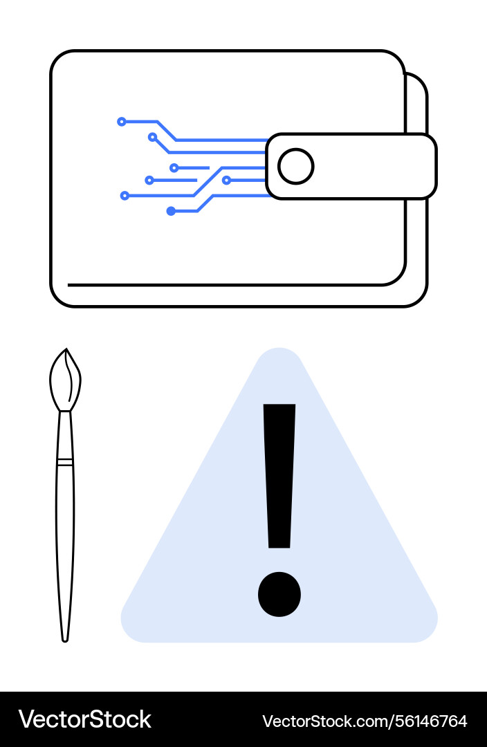 Digital wallet with circuit lines warning sign Digital wallet with circuit lines warning sign vector image