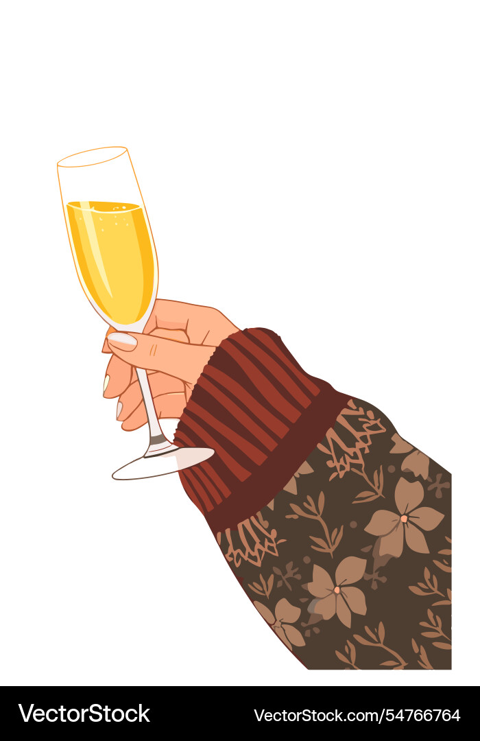 Person is holding a glass of champagne with hand Person is holding a glass of champagne with hand vector image