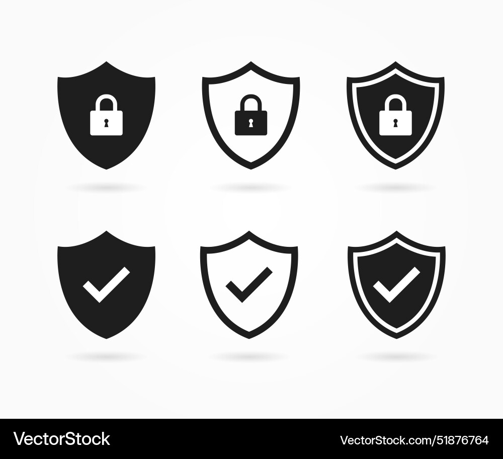 Security shields with check mark and padlocks Security shields with check mark and padlocks vector image
