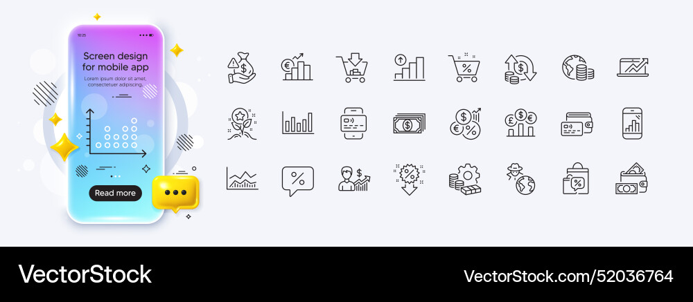 Wallet shopping and graph chart line icons Wallet shopping and graph chart line icons vector image