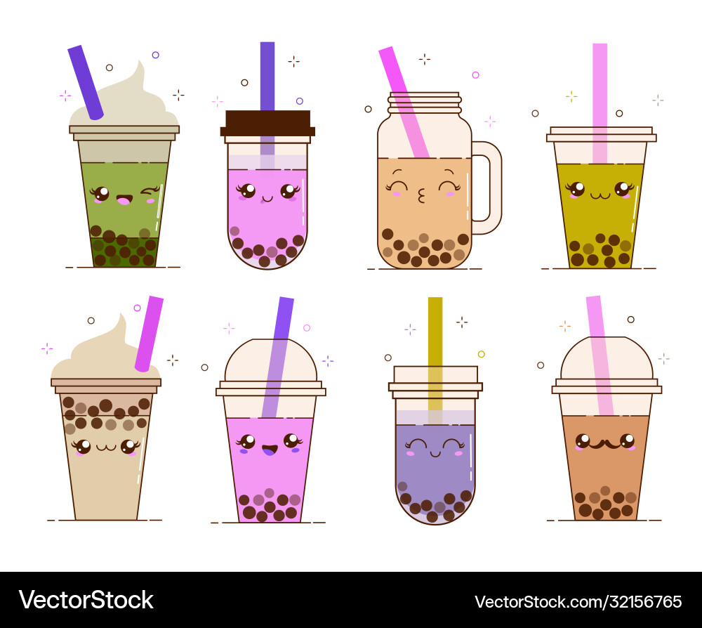 Set Blase Milch Tee Anzeigen mit köstlichen Tapioca Set Blase Milch Tee Anzeigen mit köstlichen Tapioca vektorbild