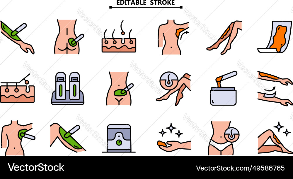 Waxing skins brazilian hear removal color icons Waxing skins brazilian hear removal color icons vector image