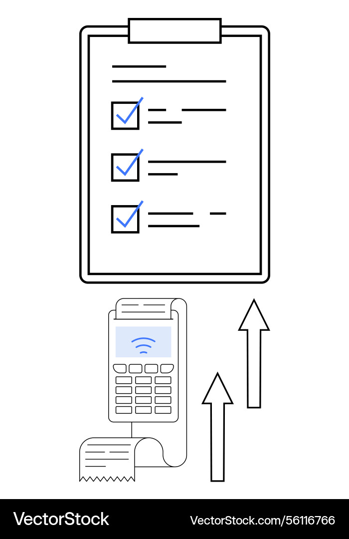 Digital checklist with payment terminal and growth Vector Image