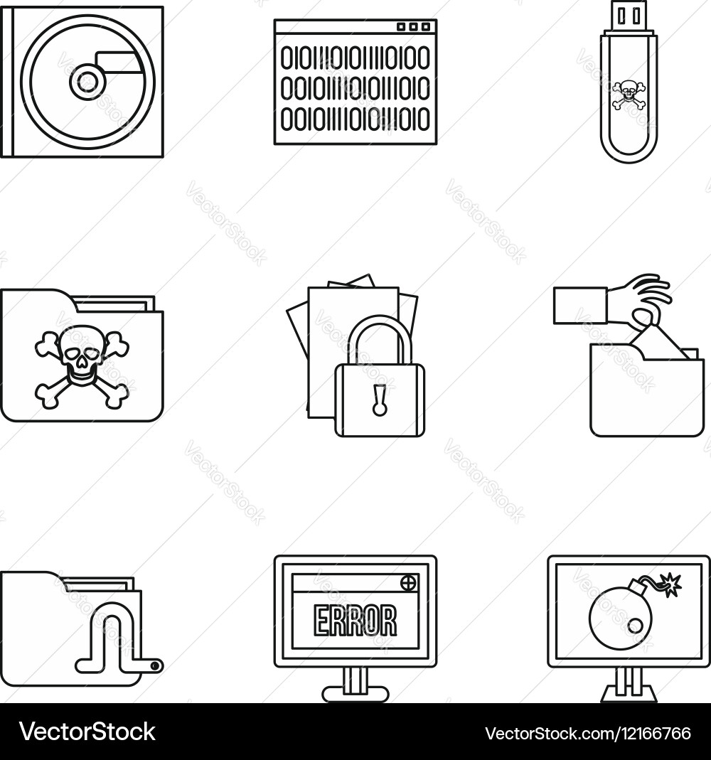 Hacking icons set outline style vector image