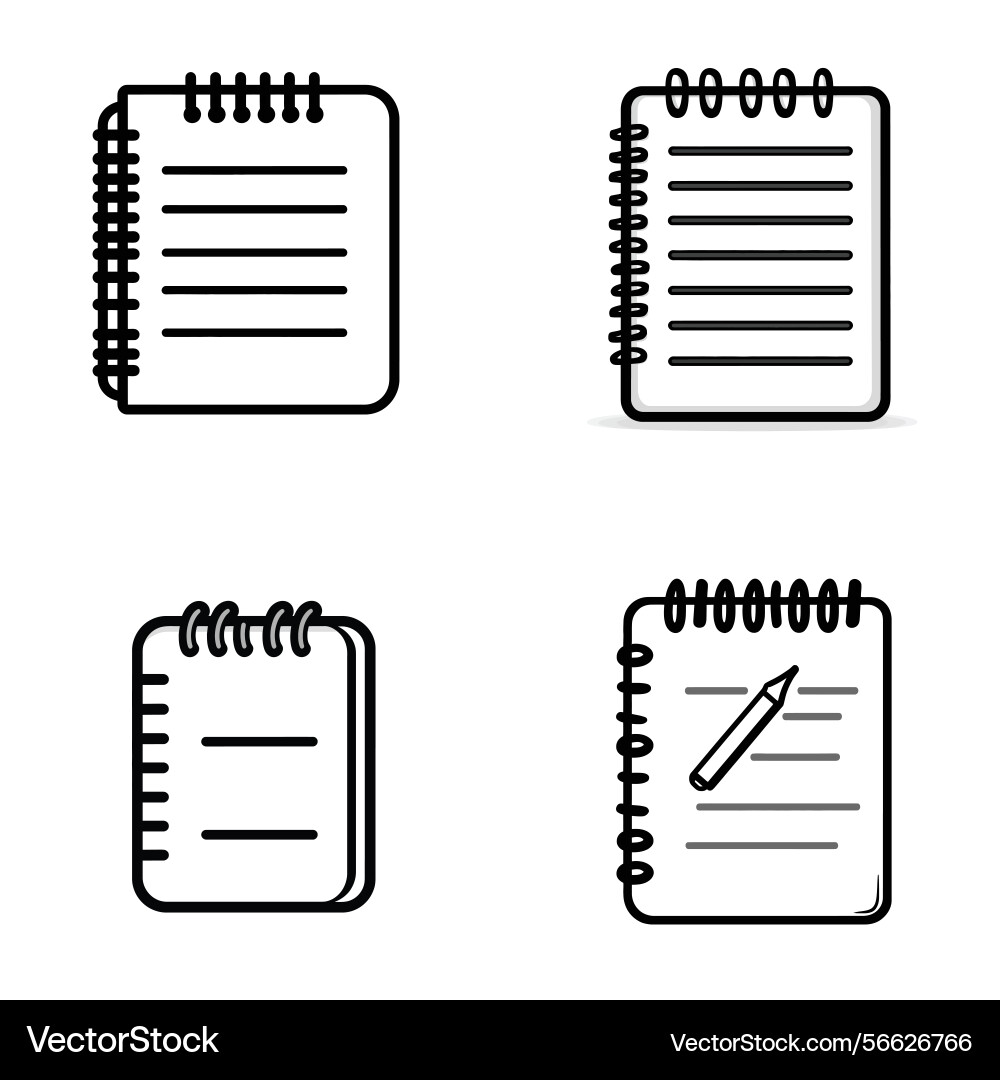Notebooks line art set spiral bound wireo binding vector image