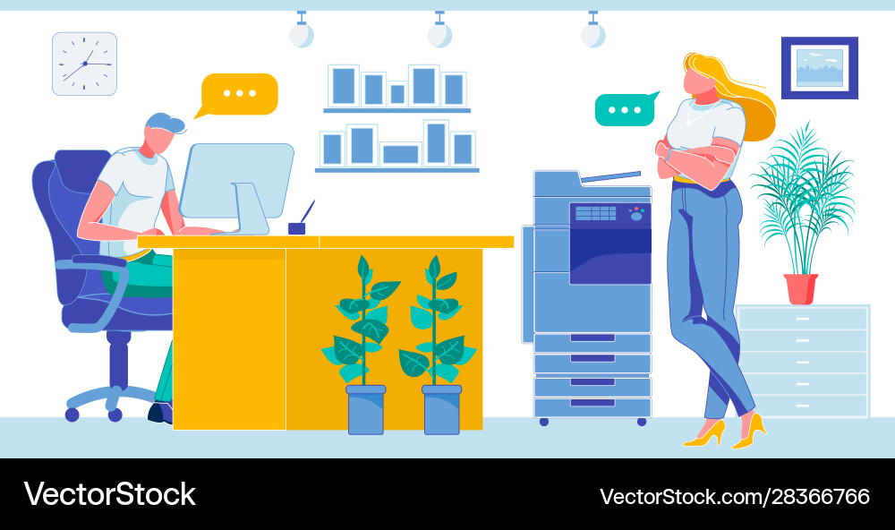 Office worker sitting and working on computer Office worker sitting and working on computer vector image