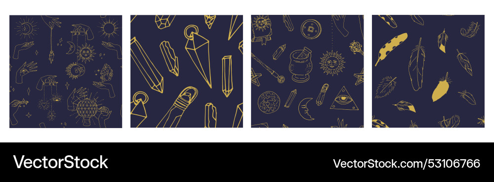 Set of 4 mystical seamless patterns with crystals Set of 4 mystical seamless patterns with crystals vector image