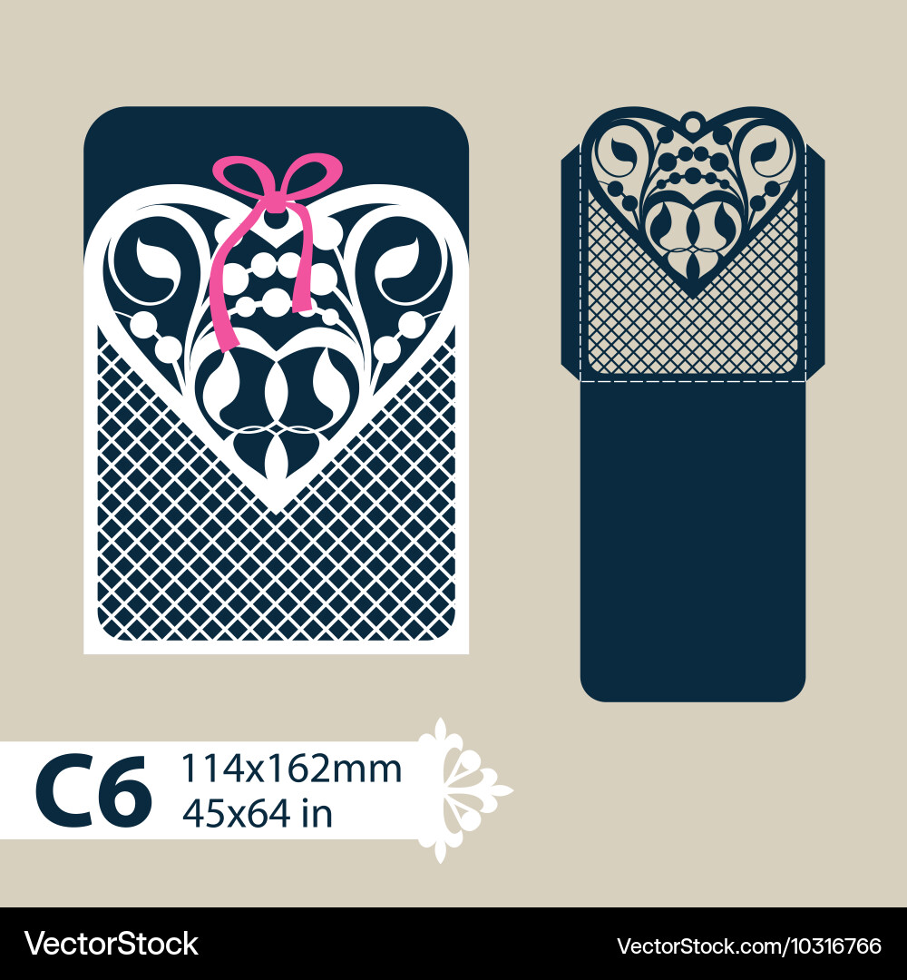 Template envelope with carved openwork heart vector image