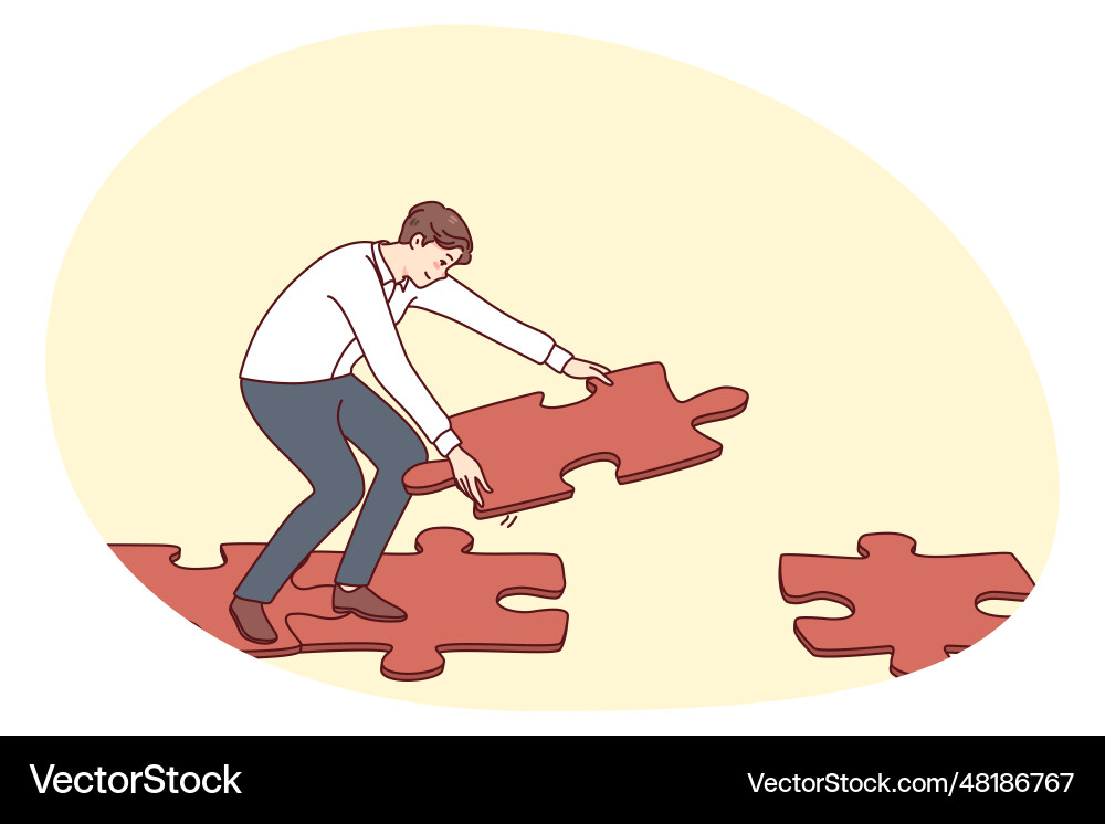 Man Solving Jigsaw Puzzle - Path to Solution vector image