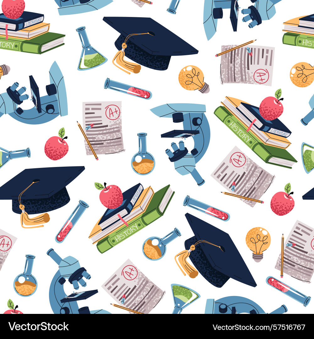 Seamless pattern with books microscope test tubes Seamless pattern with books microscope test tubes vector image