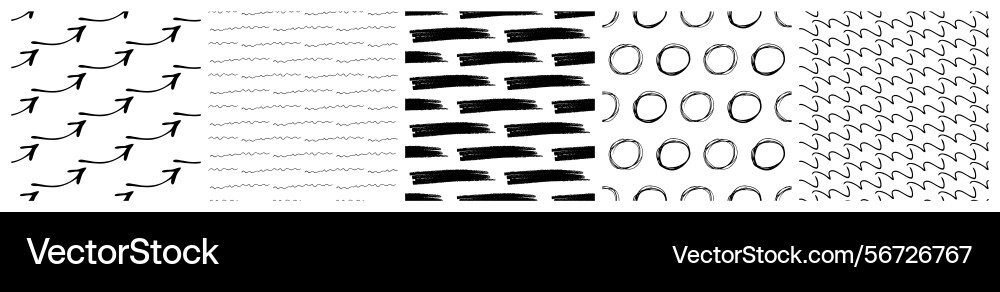 Set of seamless patterns with scribble smears Set of seamless patterns with scribble smears vector image