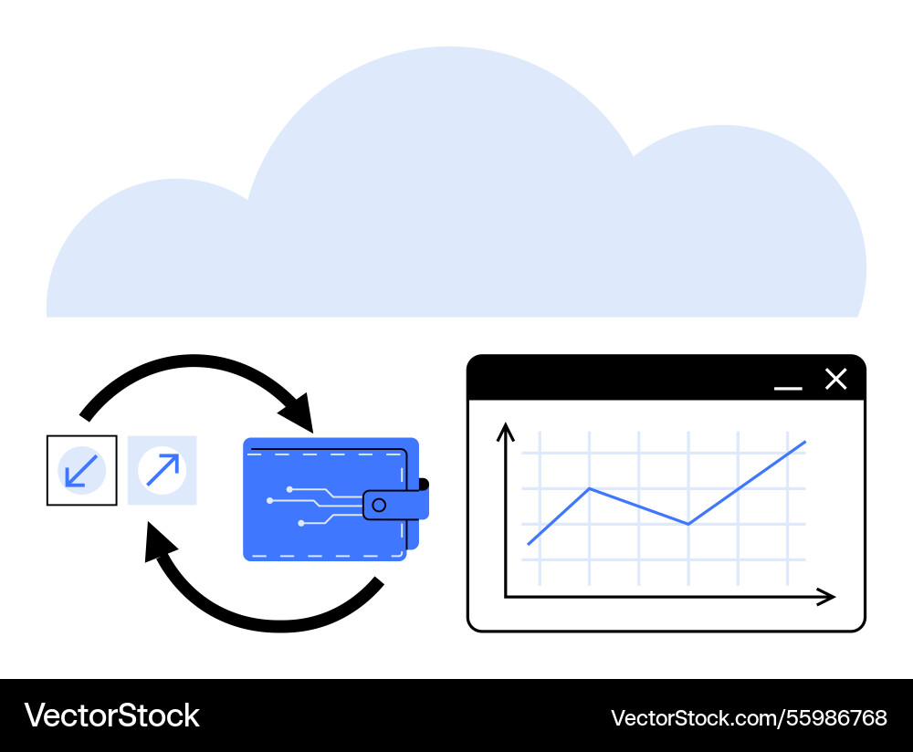 Cloud-based wallet with data exchange and growth Cloud-based wallet with data exchange and growth vector image
