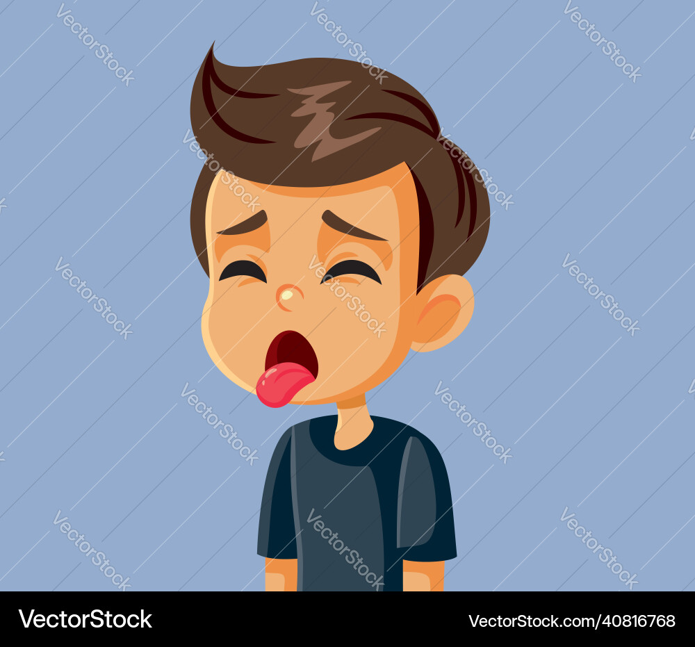 Disgusted little boy sticking tongue out cartoon Disgusted little boy sticking tongue out cartoon vector image