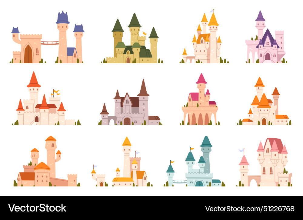 Fairy tale castles cartoon magic kingdom palace Fairy tale castles cartoon magic kingdom palace vector image