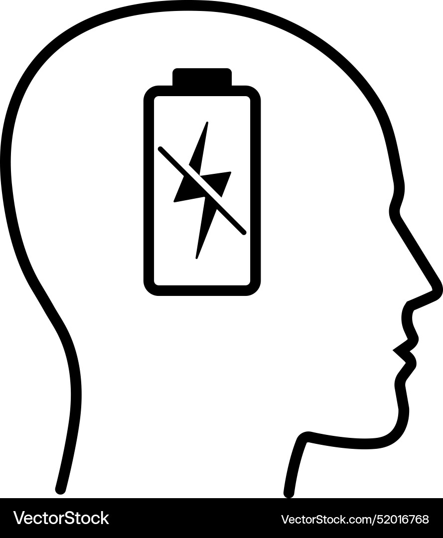 Head with empty battery charge icon in linear Head with empty battery charge icon in linear Vector Image