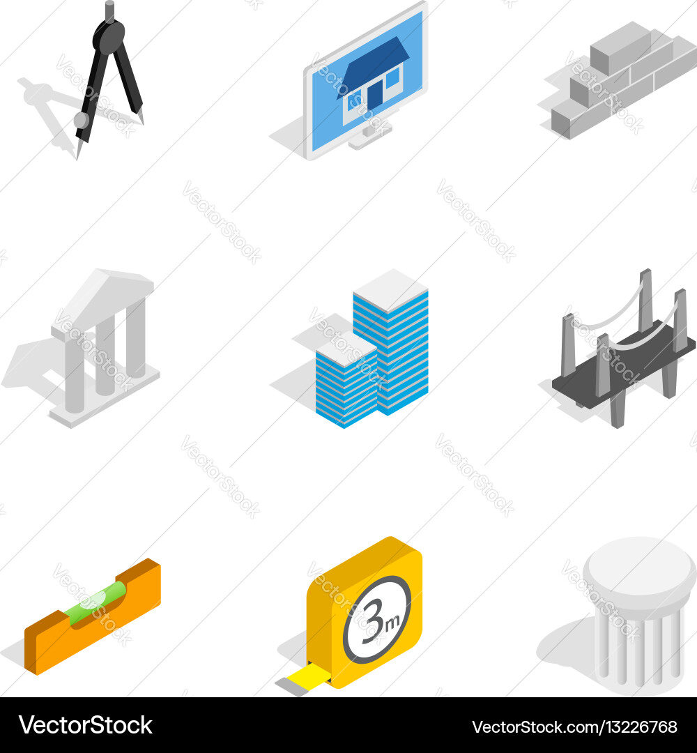 Isometric Architecture Icons Set Vector Image