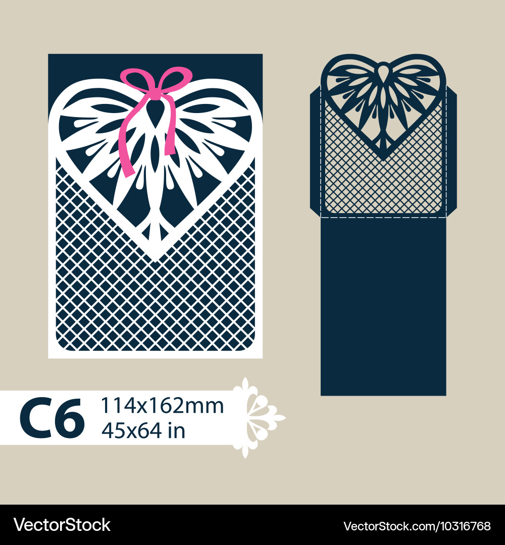 Template envelope with carved openwork heart vector image