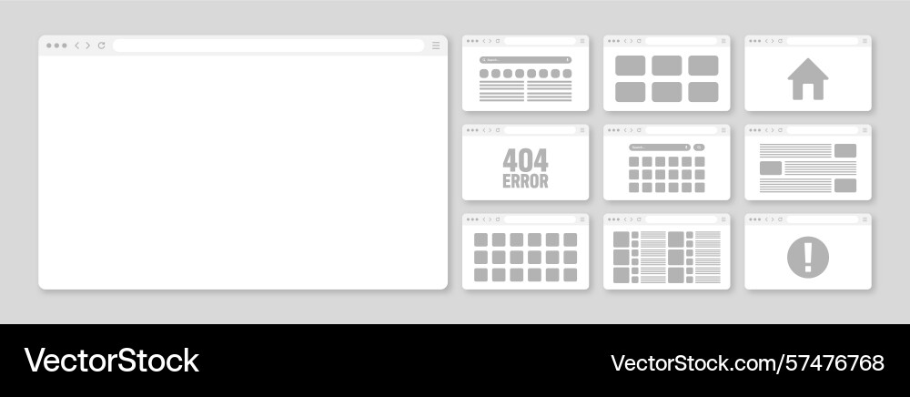 Web browser window pages layout with toolbar Web browser window pages layout with toolbar vector image