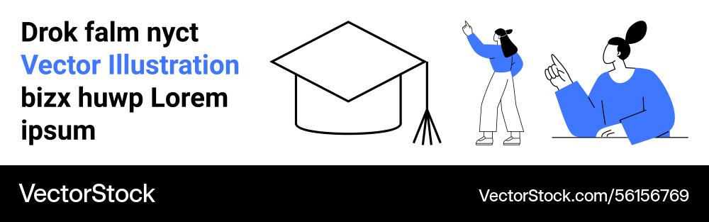 Graduation cap with two characters in discussion Graduation cap with two characters in discussion vector image
