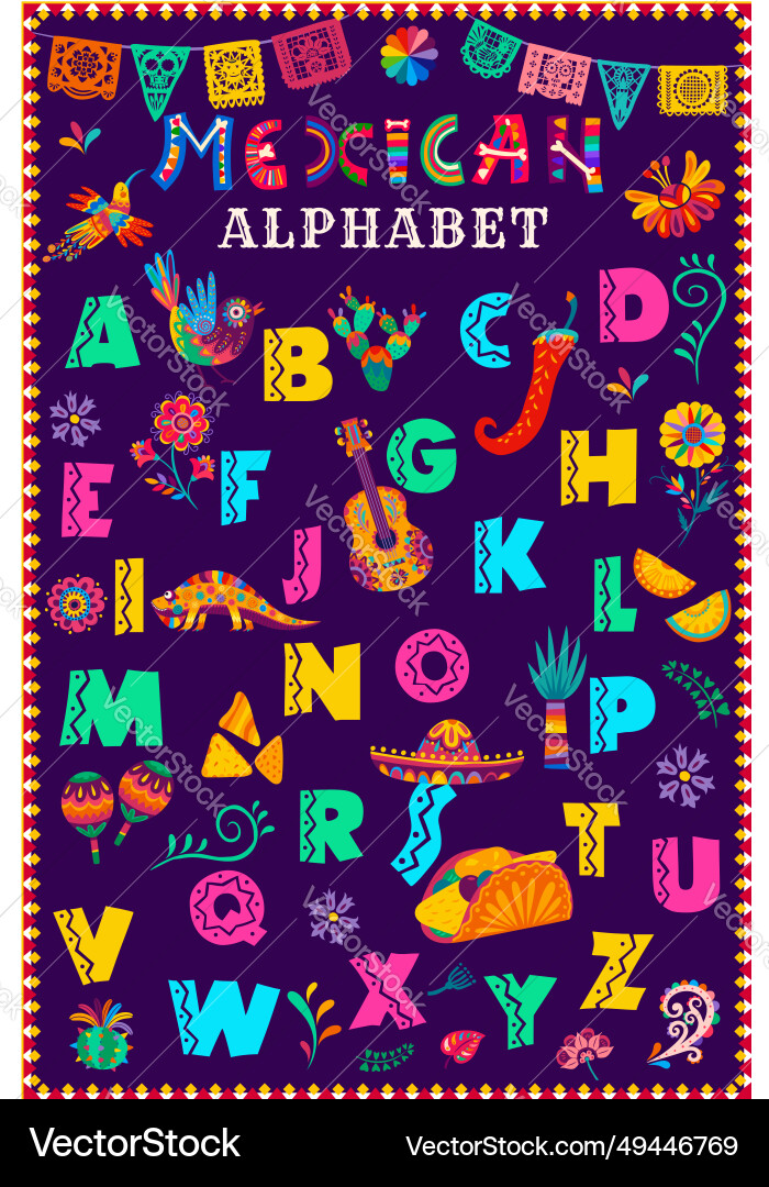 Mexican font hispanic ethnic typeface alphabet vector image