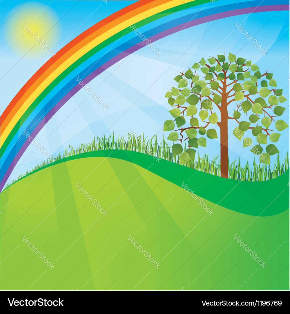 Spring Nature with Rainbow Tree Vector Image