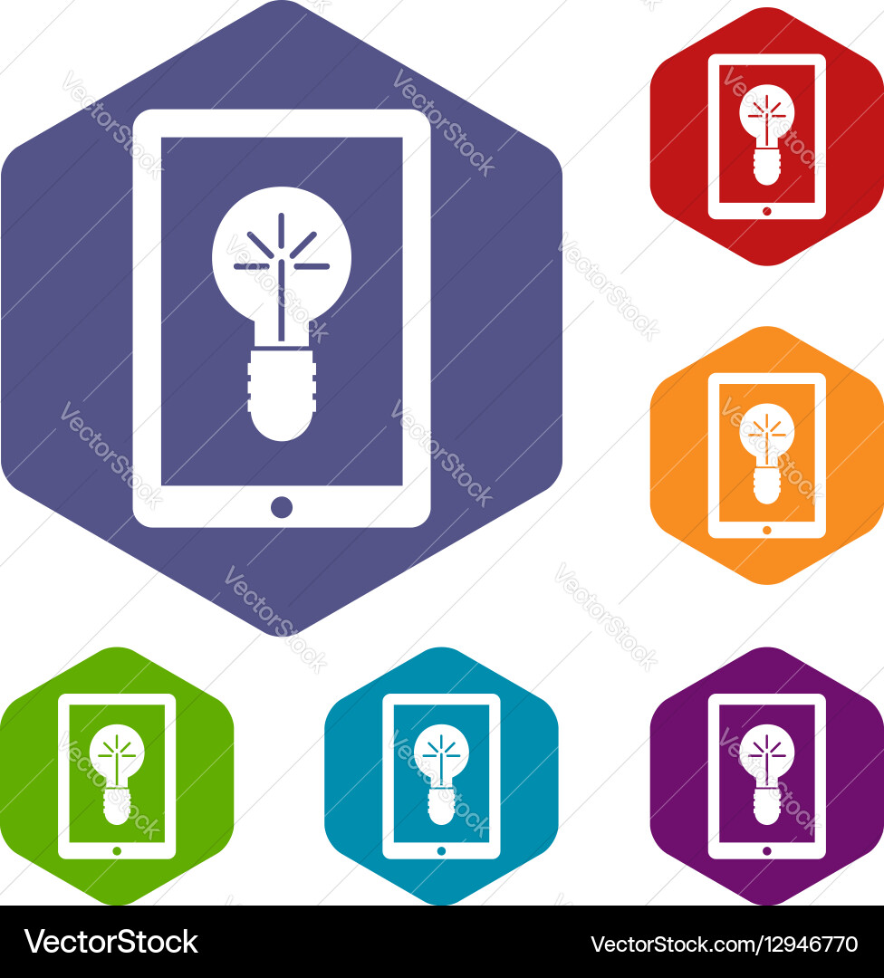 Idea lamp on gadget screen icons set vector image