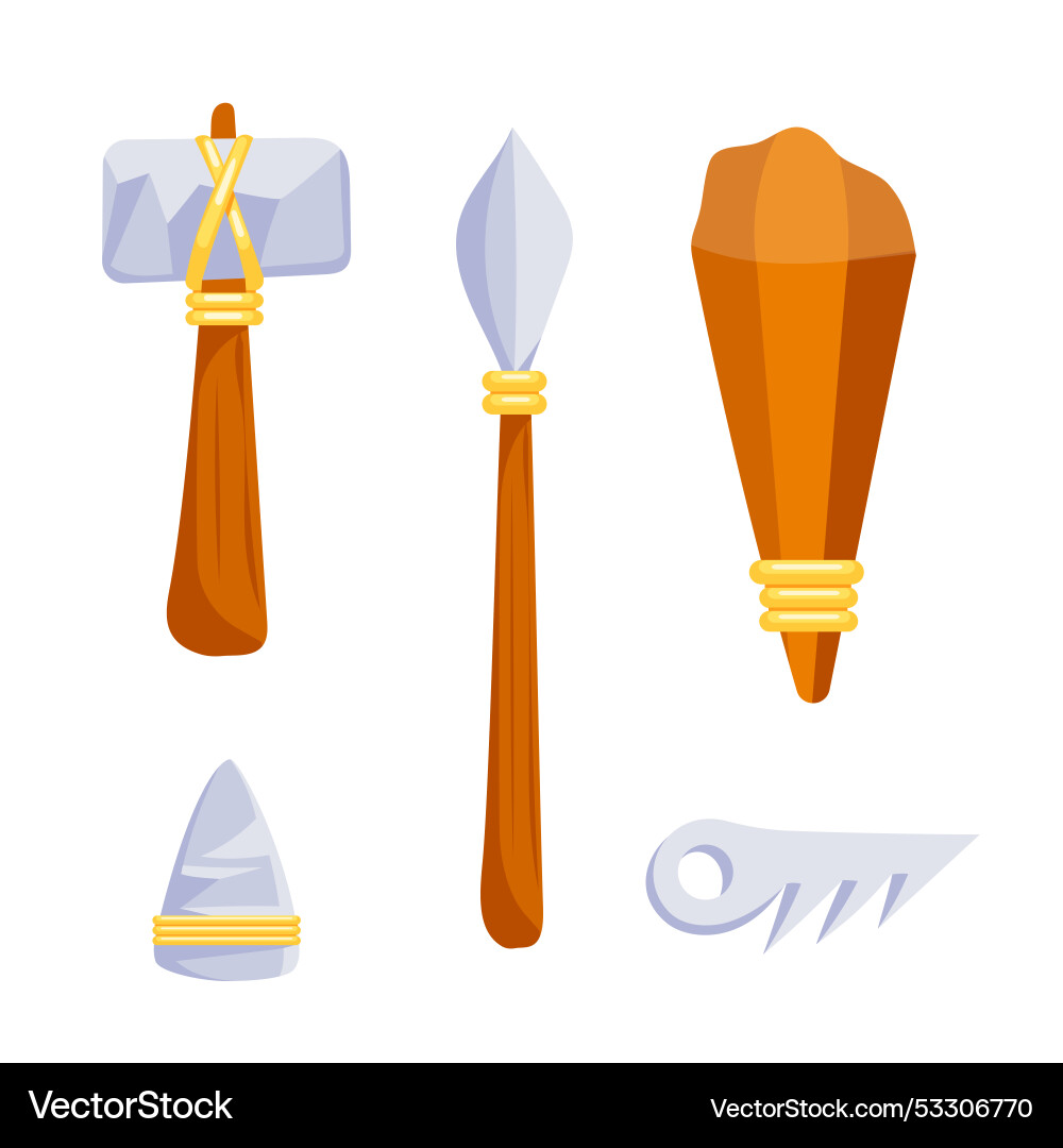 Set of stone age tools axespear etc Set of stone age tools axespear etc vector image