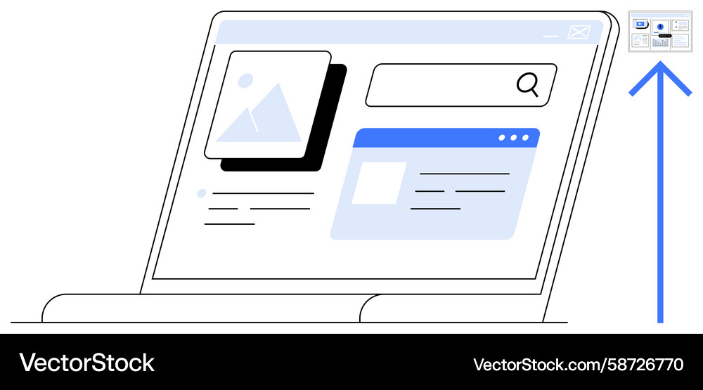 Website interface on laptop screen with search bar Vector Image