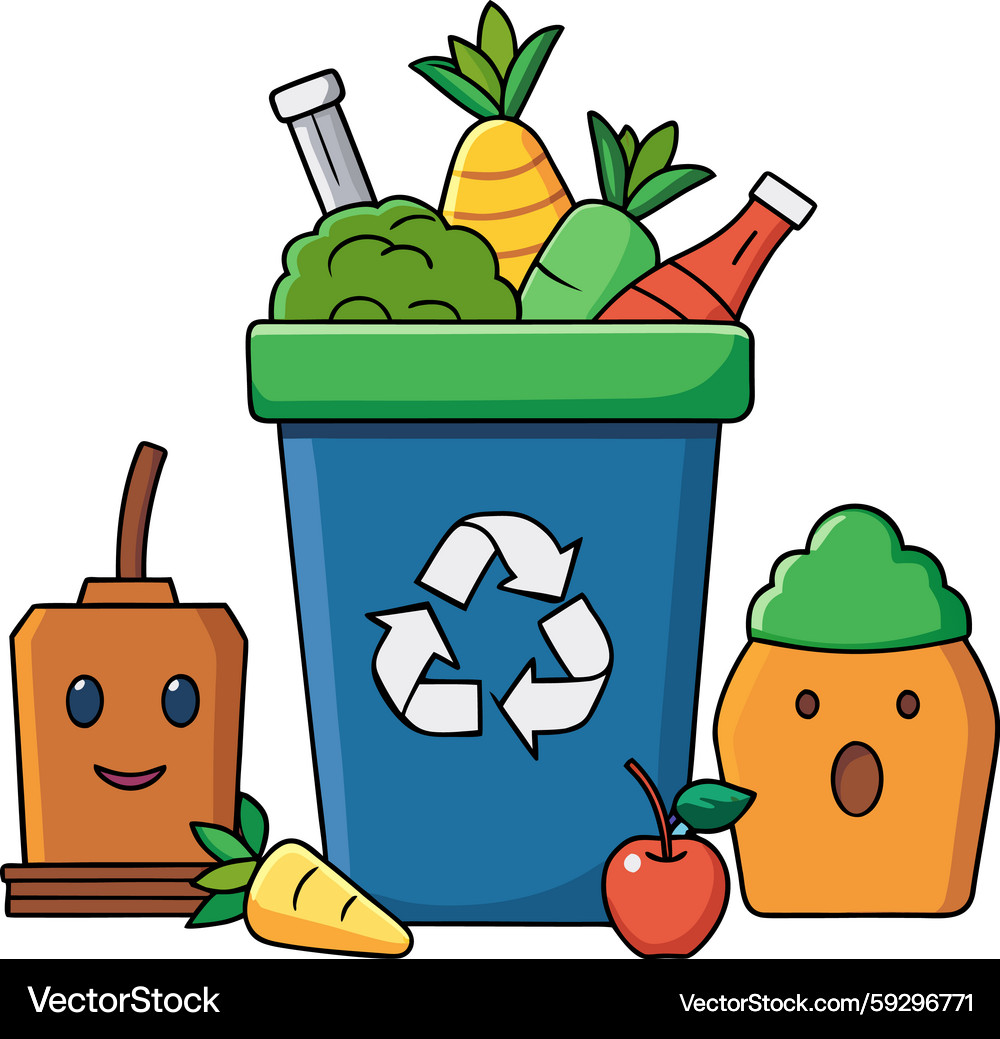 Cartoon Recycling Bin - Food Waste – Royalty-Free Vector | VectorStock, image size:1000x1039