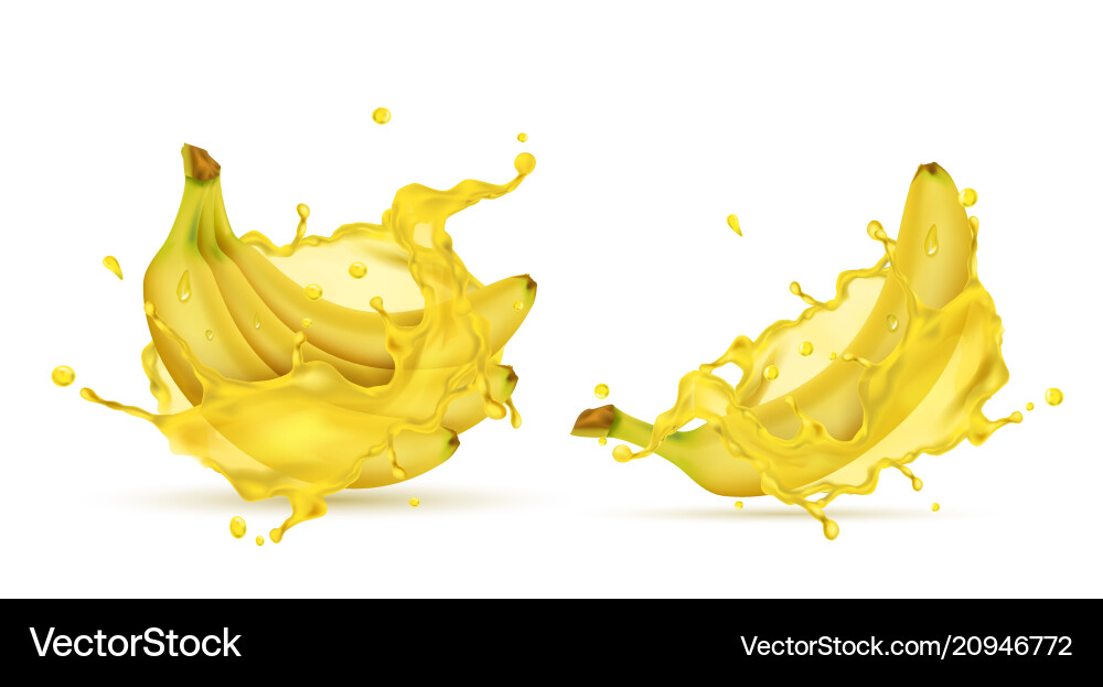 3d realistic banana in yellow splashes vector image