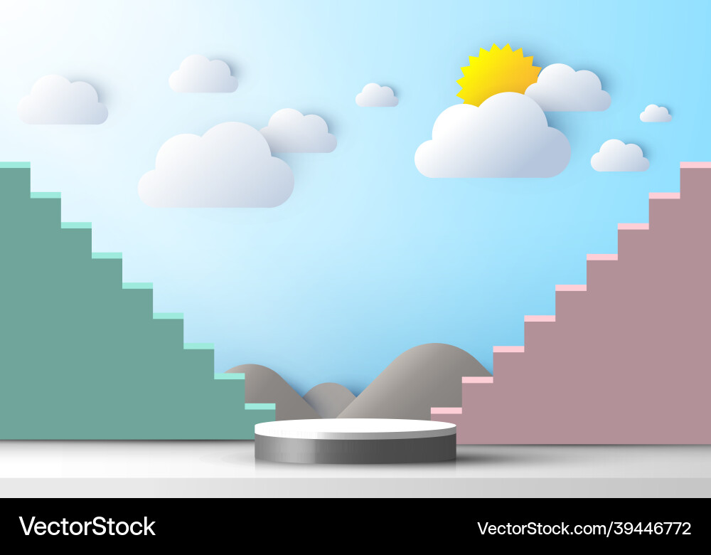 3d realistic pedestal stairs display with nature Vector Image