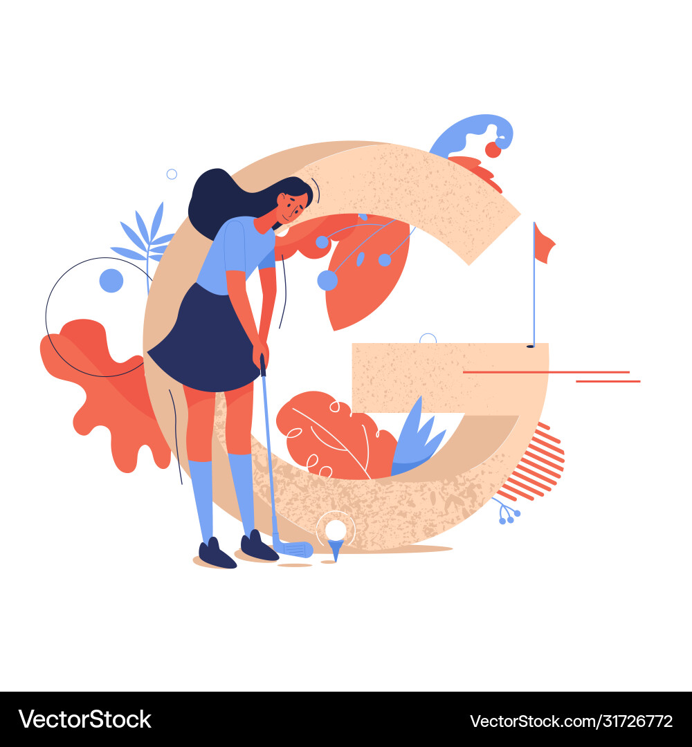 Englisch or latin letter g with girl play golf Englisch or latin letter g with girl play golf vektorbild