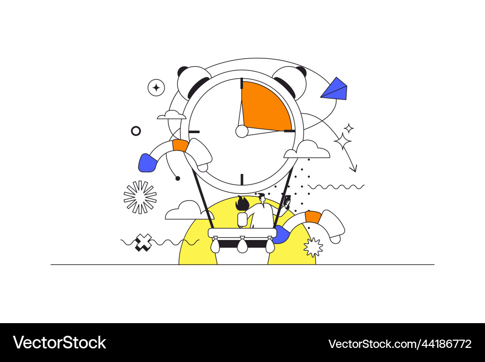 Time management web concept in flat outline design vector image