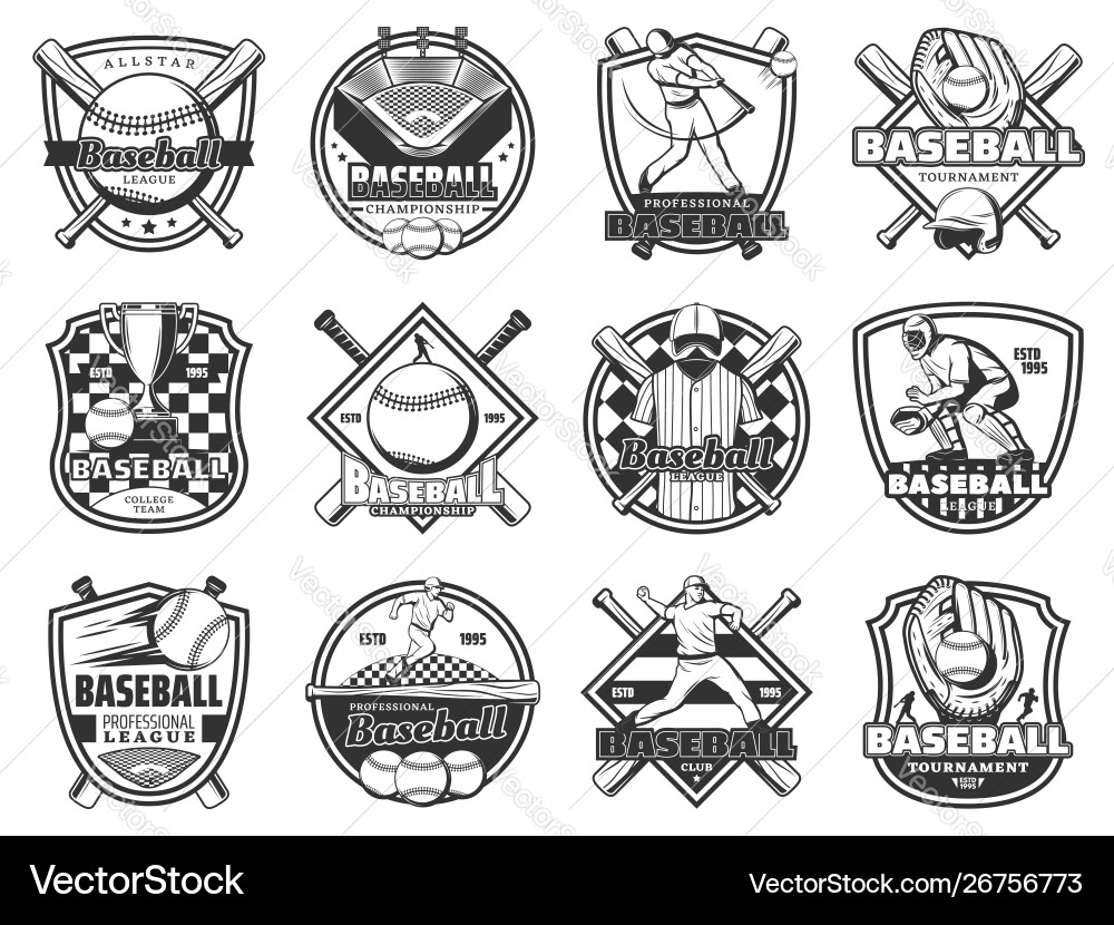 Baseball sport team badge softball league game vector image