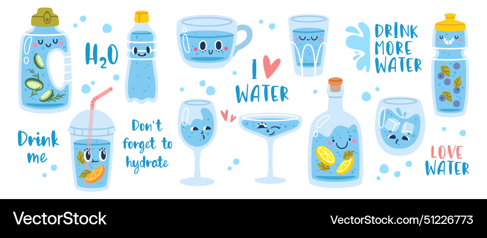 Cute Water Bottle Drink Reminder Vector Image