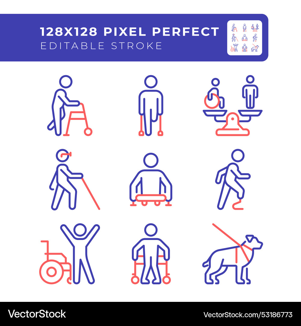 People with amputation two color line icons set Vector Image