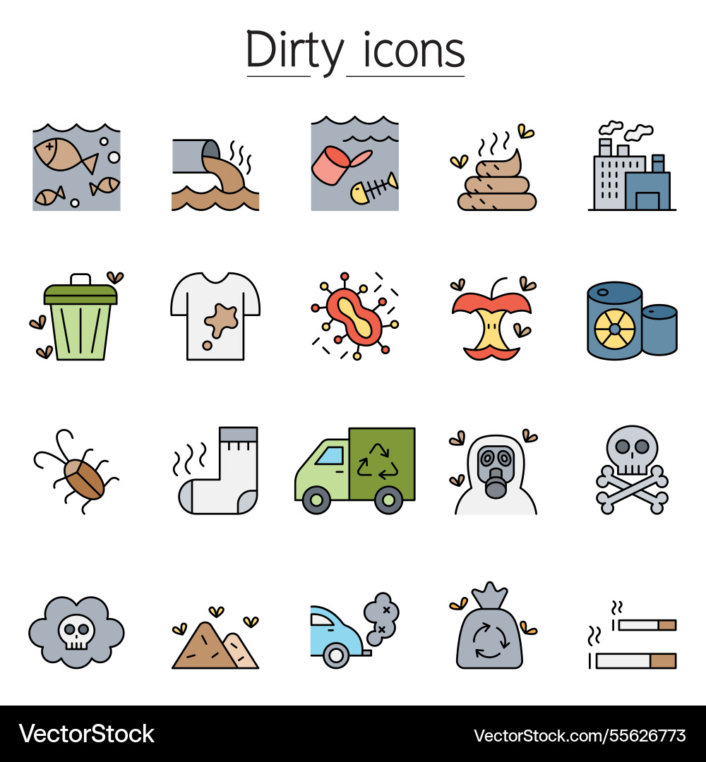 Pollution icon set in color line style Pollution icon set in color line style vector image
