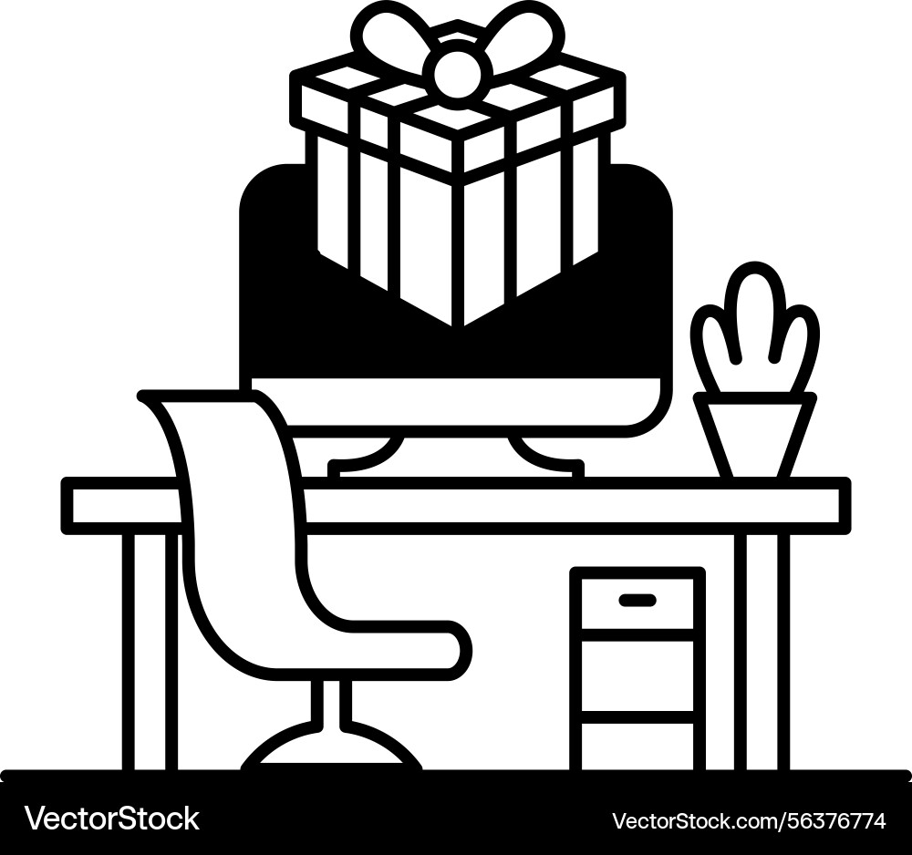 Computer monitor is on a desk with box Computer monitor is on a desk with box vector image