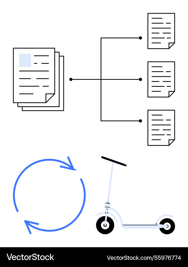 Document workflow process with scooter Document workflow process with scooter vector image