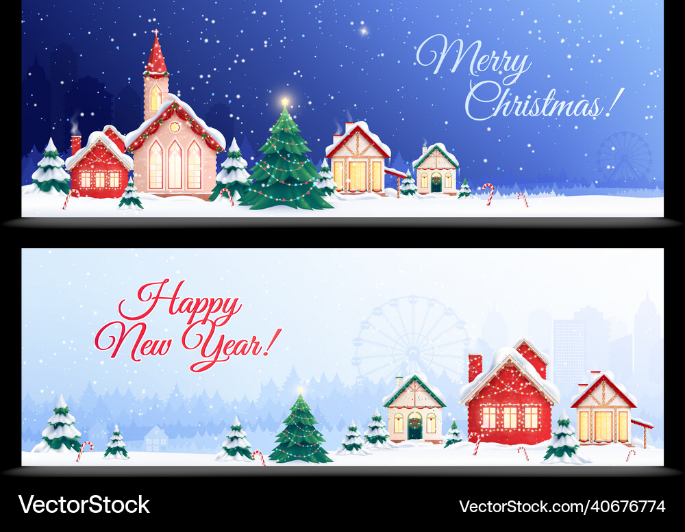 Houses christmas horizontal banners Houses christmas horizontal banners vector image