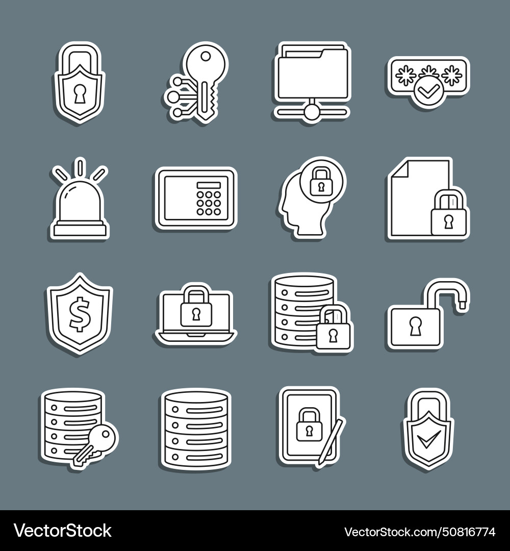 Set line lock and check mark open padlock Set line lock and check mark open padlock vector image