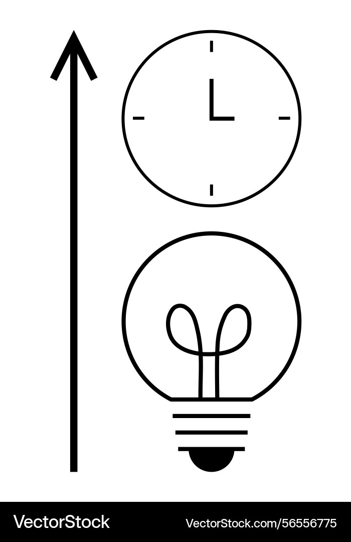 Arrow clock and lightbulb symbolizing time Arrow clock and lightbulb symbolizing time vector image