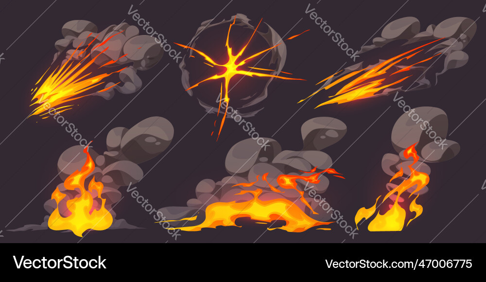 Cartoon fire game effect with smoke cloud Cartoon fire game effect with smoke cloud vector image
